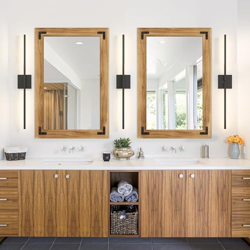 Wood Framed Bathroom Vanity Mirror for Wall, 24"x36" Farmhouse Mirror