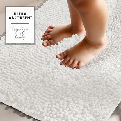 Hearth & Harbor Bathroom Rugs, Chenille Bath Mat - Machine Washable Bath Mats for Bathroom Non-Slip Backing Rubber, Quick Dry Bathroom Mat