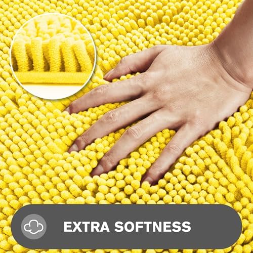 Bathroom Runner Rug 24 x 60 Inch – Extra Large Long Bath Mat | Absorbent and Washable Thick Chenille Bath Rug Non-Slip Runner Rug for Bathroom, Shower, Sink(Yellow)