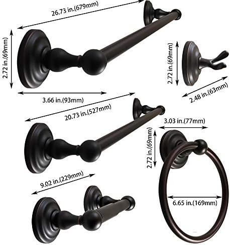 SENTO ROBIKI Bathroom Accessories Set, Bath Hardware, Includes Robe Hook, Toilet Paper Holder, Towel Ring, 18” & 24” Towel Bar, Duty Metal Bath Hardware Set Wall Mounted (5-Piece, Oil-Rubbed Bronze)
