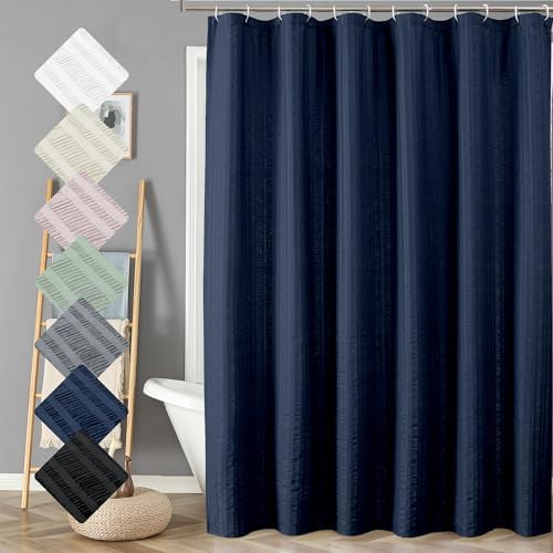 Aiyufeng Moga Extra Long Navy Blue Shower Curtain 96 Inch Long, Embossed Texture Fabric Bathroom Shower Curtain, Large Hotel Bath Curtain with 12 Holes, 72Wx96H, Dark Blue