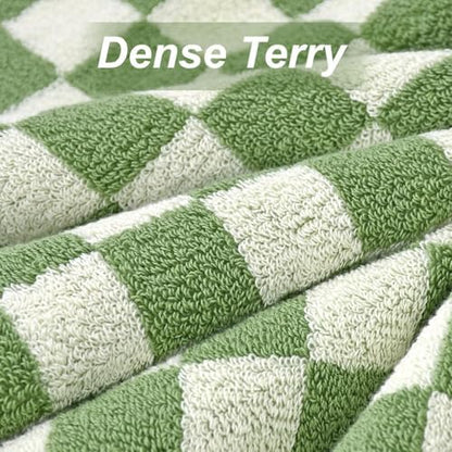 Checkered Bath Towels Set of 4 - Cotton Towels for Bathroom, Beach, Pool