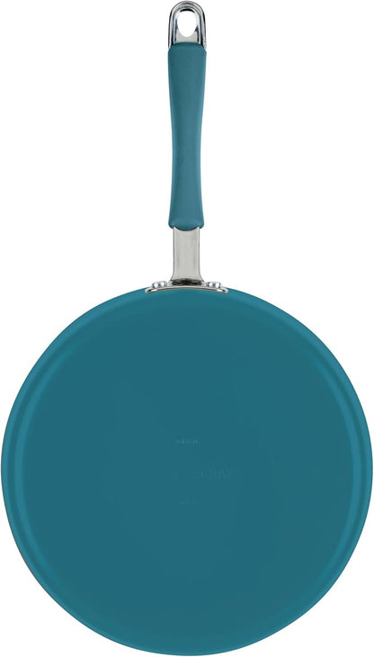 Rachael Ray Cucina Ceramic Nonstick Saute Pan with Lid, 3 Quart Non Stick Sauteuse Pan, Dishwasher Safe - Marine Blue