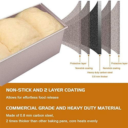 CHEFMADE Pullman Loaf Pan with Lid, 1Lb Dough Capacity Non-Stick Rectangle Flat Bread Pan Bakeware, Toast Mold with Cover for Oven Baking Cakes, Breads and Meatloaf (Champagne Gold)
