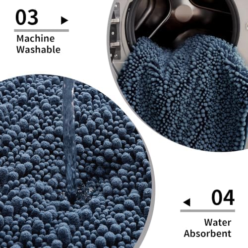 Disolla Blue Bathroom Runner Rug 24x70 Inch - Extra Long Chenille Bath Mat, Luxury Shaggy Plush Absorbent Rug, Non-Slip Large Runner for Floor and Laundry Room