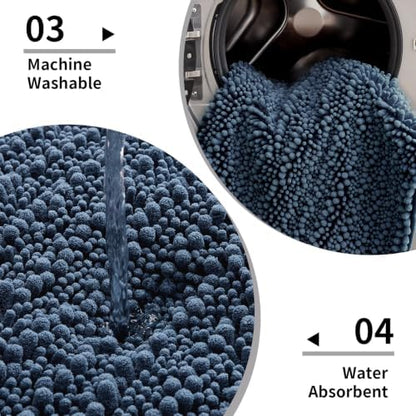 Disolla Blue Bathroom Runner Rug 24x70 Inch - Extra Long Chenille Bath Mat, Luxury Shaggy Plush Absorbent Rug, Non-Slip Large Runner for Floor and Laundry Room