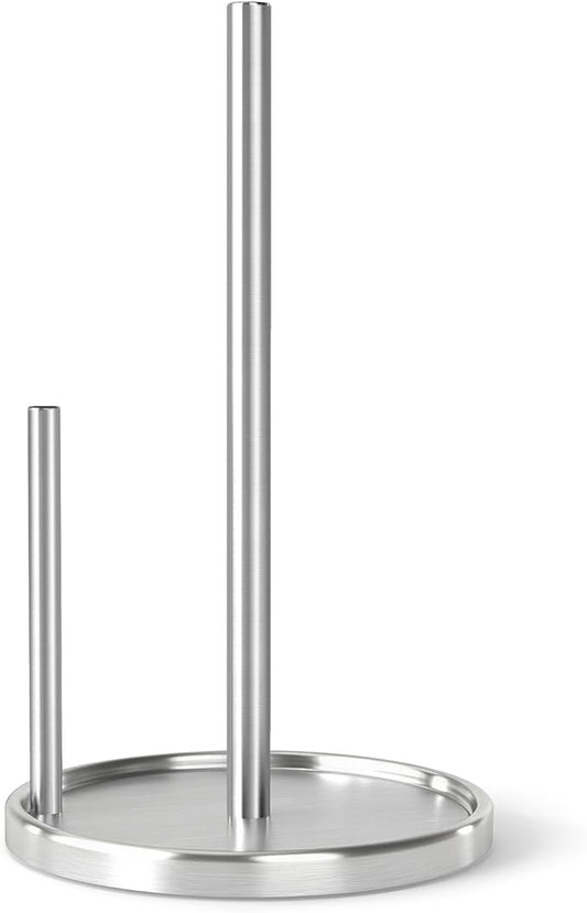 Jesginboo Paper Towel Holder Countertop, Silver Kitchen Paper Towels Holder, Paper Roll Holder with Weighted Base