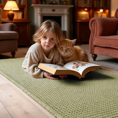 IM HOME Waffle Bath Mat Set Green 2 Piece, Woven Modern Bath Rug Mats, Absorbent Non Slip Bath Floor Mat, Soft Washable Boho Bath Rugs with Tassels for Bathroom, Bedroom, Kitchen,Tub