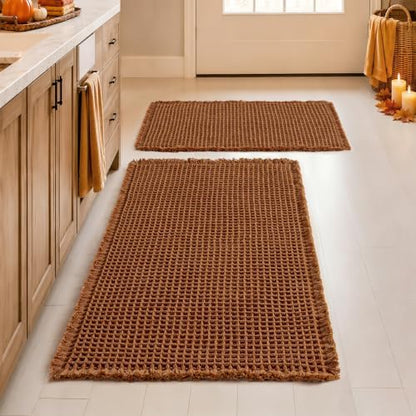 MIULEE Fall Terracotta Set of 2 Waffle Bathroom Rugs 17"x24"+18"x30"