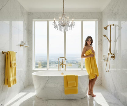 6 Piece Bath Towel Set, 2 Bath, 2 Hand, 2 Washcloths, Yellow