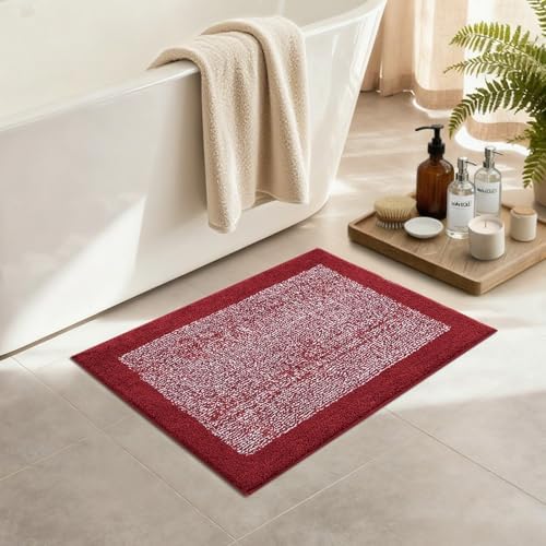Bathroom Rugs 24x17 Non Slip Washable, Soft Absorbent Bath Mat Red
