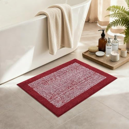 Bathroom Rugs 24x17 Non Slip Washable, Soft Absorbent Bath Mat Red