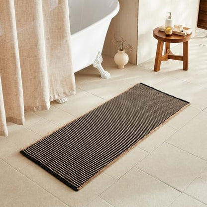 TYUU Waffle Runner Rug Bathroom, Long Boho Bath Mat, 60x24 Khaki & Black