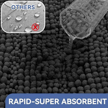 Bcoimo Bath Rug Mat, 44x24 Chenille Non Slip Black Long Bathroom Runner Rug