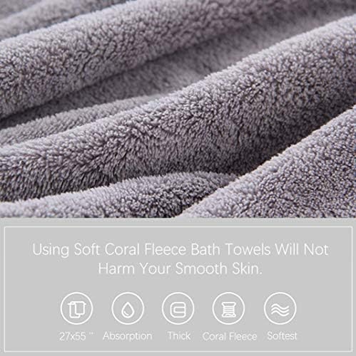 MOONQUEEN Ultra Soft Towel Set - Quick Drying - 2 Bath Towels 2 Hand Towels 2 Washcloths - Microfiber Coral Velvet Highly Absorbent Towel for Fitness, Bathroom, Sports, Yoga, Travel-Grey 6 Pcs