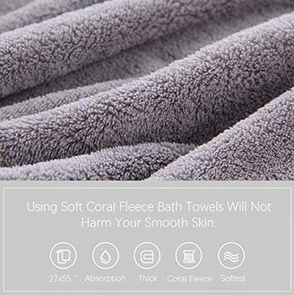 MOONQUEEN Ultra Soft Towel Set - Quick Drying - 2 Bath Towels 2 Hand Towels 2 Washcloths - Microfiber Coral Velvet Highly Absorbent Towel for Fitness, Bathroom, Sports, Yoga, Travel-Grey 6 Pcs