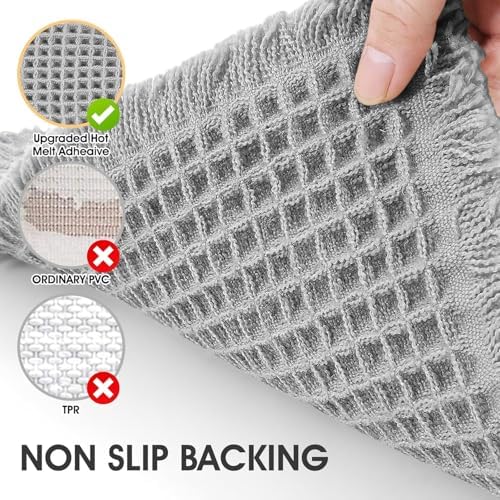 IM HOME Waffle Bath Mat Light Grey 36"x24", Boho Woven Modern Bath Mat Rugs, Absorbent Non Slip Bathroom Rugs, Soft Washable Bath Rugs with Tassels for Bathroom, Bedroom, Kitchen, Shower, Tub
