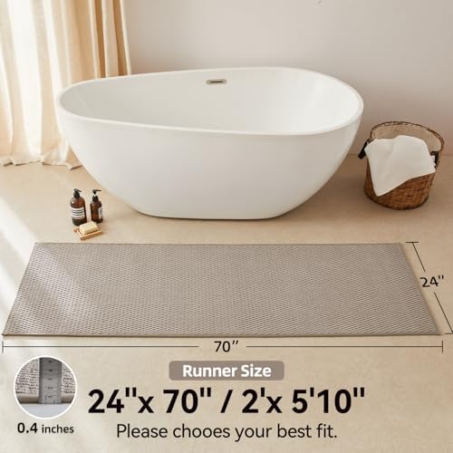 Triohero Bathroom Runner Rugs, Long Bath Mat Runner Washable Thin Quick Dry Low Pile Bathroom Runner Rugs Non Slip, Beige 24"x70"