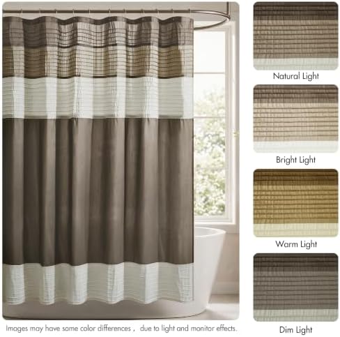 Madison Park Amherst 72 x 72 Bathroom Shower Curtain, Faux Silk, Natural