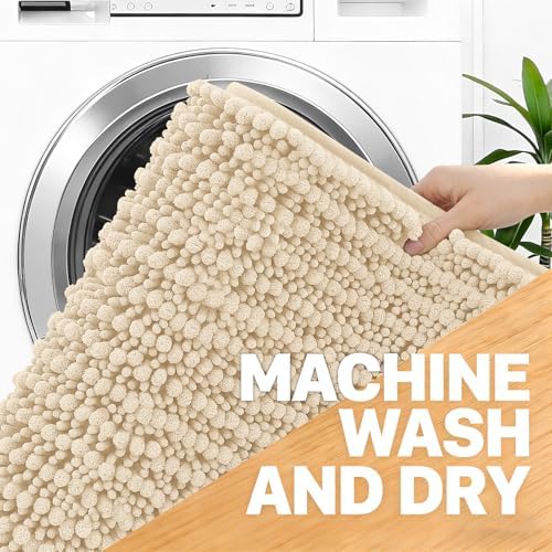 OLANLY Bathroom Runner Rugs 47x20, Thick Soft Absorbent Chenille Bath Rugs