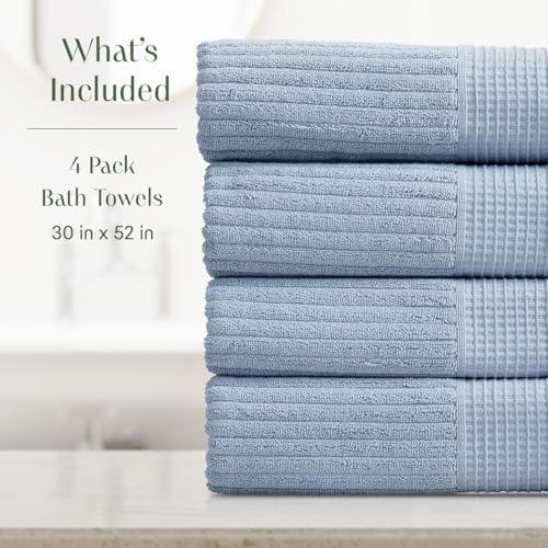 Springtree Home 100% Cotton Bath Towel Set | 4-Pack | Textured | Dusty Blue