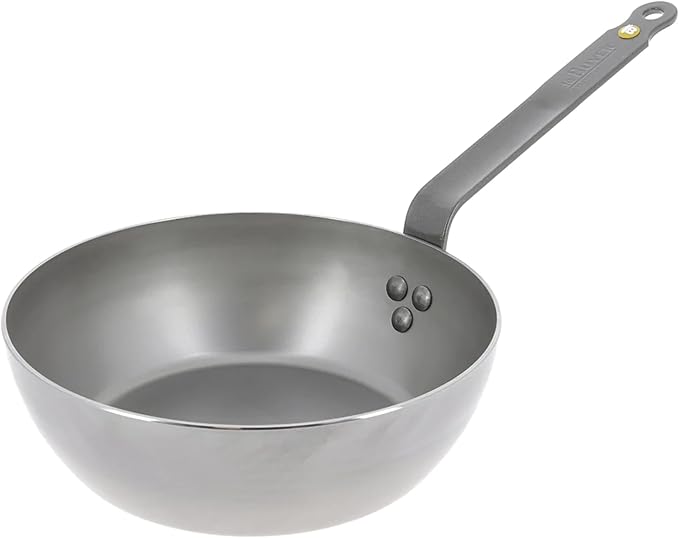 de Buyer MINERAL B Carbon Steel Country Fry Pan - 9.5” Diameter, 6.5” Cooking Surface - Ideal for Sauteing, Simmering, Deep Frying & Stir Frying - Naturally Non-Stick Finish - Made in France