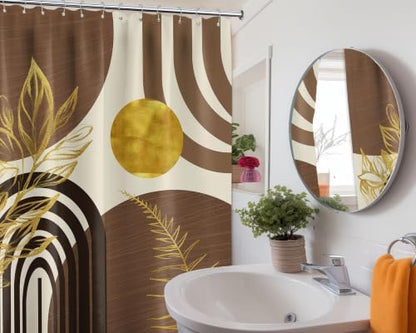 Brown and Gold Extra Long Shower Curtain, Tall 72X96 in, Mid Century