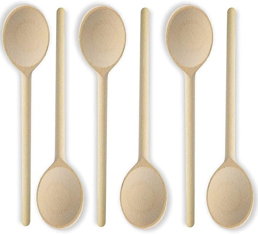 12 Inch Wooden Spoons for Cooking - Set of 6 Premium Wood Utensil Set - Durable Wooden Spoons for Culinary Needs - Ideal Kitchen Essentials