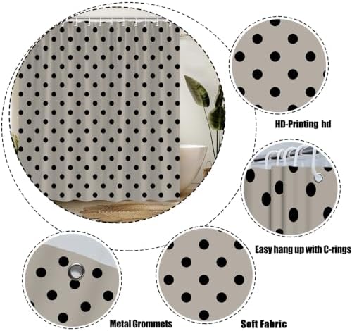 Polka Dot Shower Curtain Bathroom Decor with Hooks,70" Wx78 H