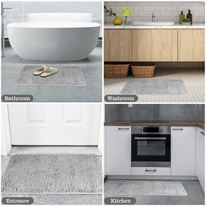 Yeaban Chenille Gray Bathroom Rug 17"x24", Non-Slip Rubber Backing