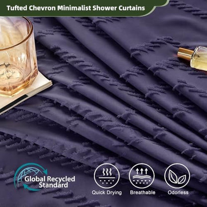 Siiluminisoy Boho Dark Purple Shower Curtain, 72 x 72 Woven Fabric Tufted Chevron Textured Striped Modern Farmhouse Minimalist for Bathroom