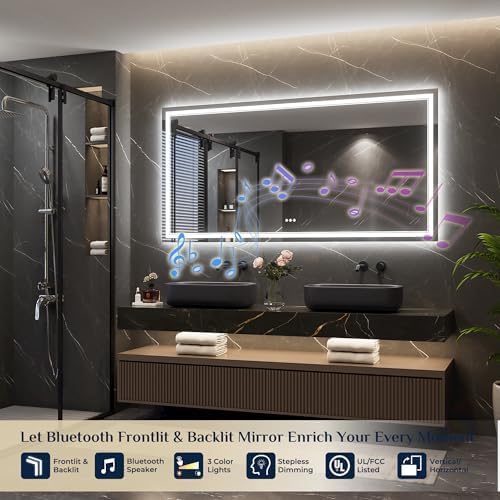 Keonjinn 72" x 36" LED Bathroom Mirror with Lights, Bluetooth Speaker