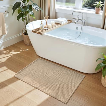 DEXI Chenille Bath Mat 24x16, Soft Absorbent Bathroom Rugs, Beige