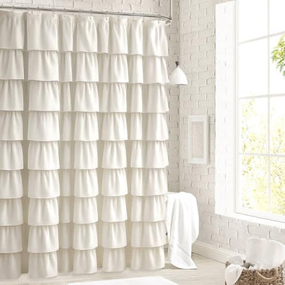 Seasonwood Ruffle Shower Curtain Cream, 72" x 72"