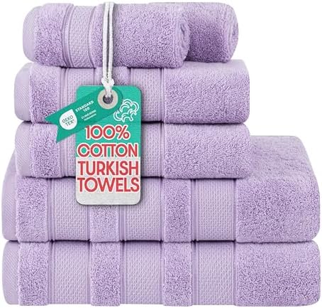 American Soft Linen Salem Turkish Bath Towel Set, 100% Cotton 600 GSM 6 Piece Towels for Bathroom, 2 Bath Towels 2 Hand Towels 2 Washcloths, Lilac