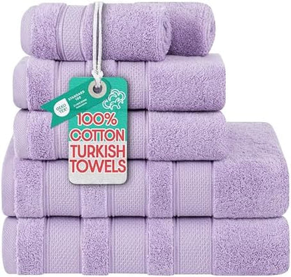 American Soft Linen Salem Turkish Bath Towel Set, 100% Cotton 600 GSM 6 Piece Towels for Bathroom, 2 Bath Towels 2 Hand Towels 2 Washcloths, Lilac