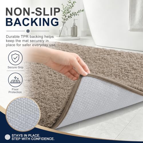 OLANLY Microfiber Bathroom Runner Rugs 44x24, Ultra Soft Bath Mat, Greige