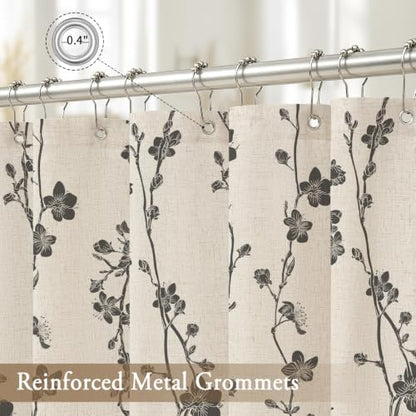 Dark Grey Farmhouse Linen Shower Curtain, Boho Floral Fabric, 72 x 78