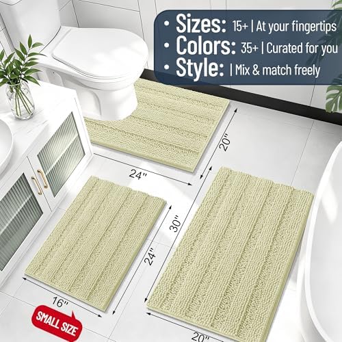 Smiry Thick Chenille Bathroom Rugs 30x20, Soft Absorbent Bath Mat, Vanilla