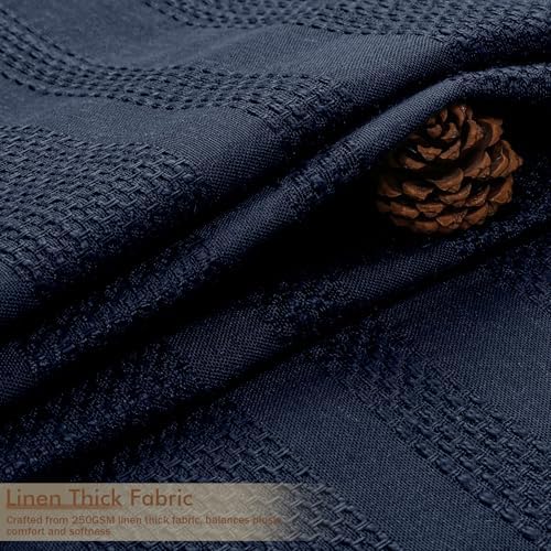 OVZME Navy Blue Shower Curtain for Bathroom, Boho Linen Textured Shower Curtain with Tassel, Rustic Striped Heavy Duty Vintage Country Bathroom Curtain, 72Wx72L Inches