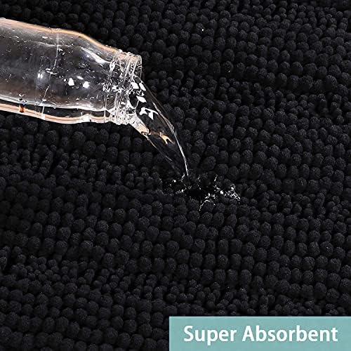 Turquoize Bathroom Rug 24"x36", Soft Absorbent Chenille Bath Rug, Black