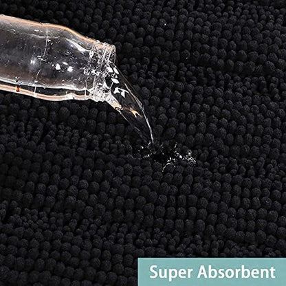 Turquoize Bathroom Rug 24"x36", Soft Absorbent Chenille Bath Rug, Black