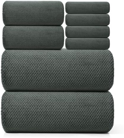 REDKISS Premium Towel Set of 8 - Ultra Soft Microfiber, Contains 2 Large Bath 35x70, 2 Hand 14x30, 4 Washcloths 14x14, Highly Absorbent, Quick Dry, Ideal for Everyday use, Hotel & Spa, Gray