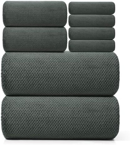 REDKISS Premium Towel Set of 8 - Ultra Soft Microfiber, Contains 2 Large Bath 35x70, 2 Hand 14x30, 4 Washcloths 14x14, Highly Absorbent, Quick Dry, Ideal for Everyday use, Hotel & Spa, Gray