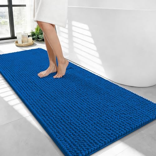 OLANLY Thick Chenille Bathroom Runner Rugs Mats 44x24, Deep Navy Blue