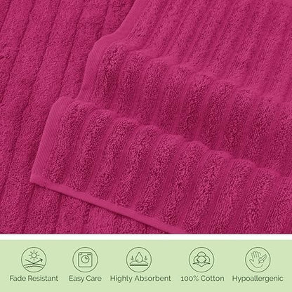 Elegant Comfort 100% Turkish Cotton Corduroy Ribbed Luxury Washcloths 6 Pack Soft 13 x 13 Inch - Higly Absorbent, Durable, Quick Dry, Spa Premium Hotel Quality for Bathroom or Travel, Hot Pink