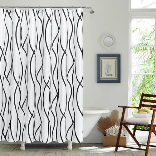 Fabric Modern Extra Long Shower Curtains for Bathroom-Black and White