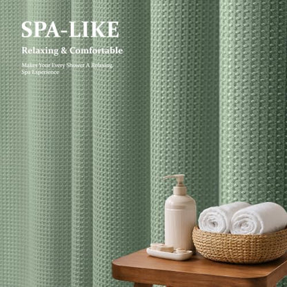 Dynamene Extra Long Waffle Shower Curtain 256 GSM Fabric 72x96 Sage Green