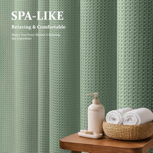 Dynamene Stall Waffle Shower Curtain 256 GSM Heavy Fabric 60x84 Sage Green