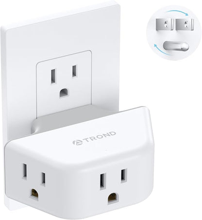 TROND Outlet Extender with 360 Rotating Plug, Outlet Adapter with 3 Grounded Sockets, 3 Way Angled Multi Plug Expander, Cruise Essentials, Easy to Pack for Travel Bathroom Kitchen, White